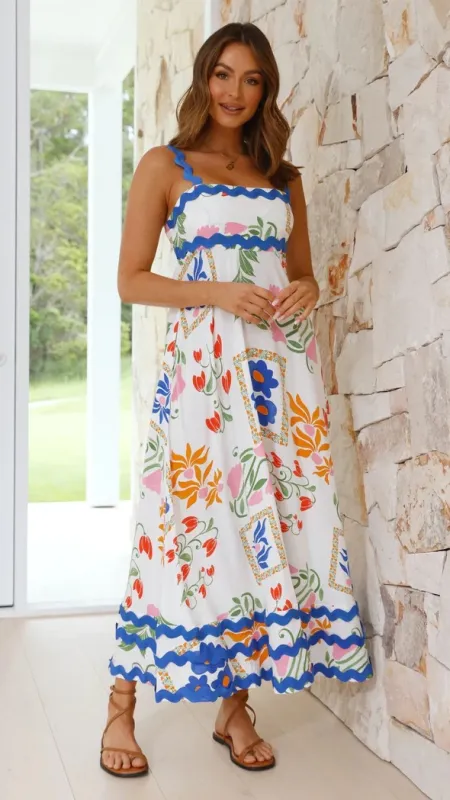 Blue Zone Planet |  Mia's Small Floral Wave Sling A-line Midi Dress