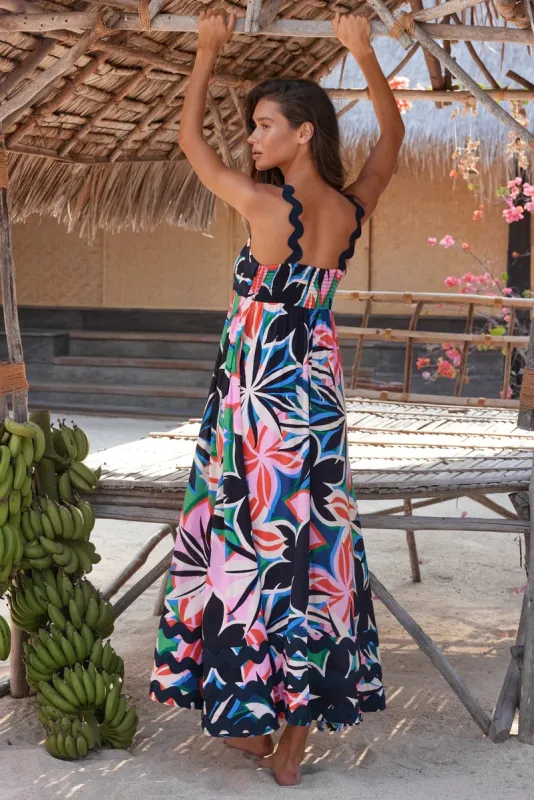 Blue Zone Planet |  Mia's Small Floral Wave Sling A-line Midi Dress
