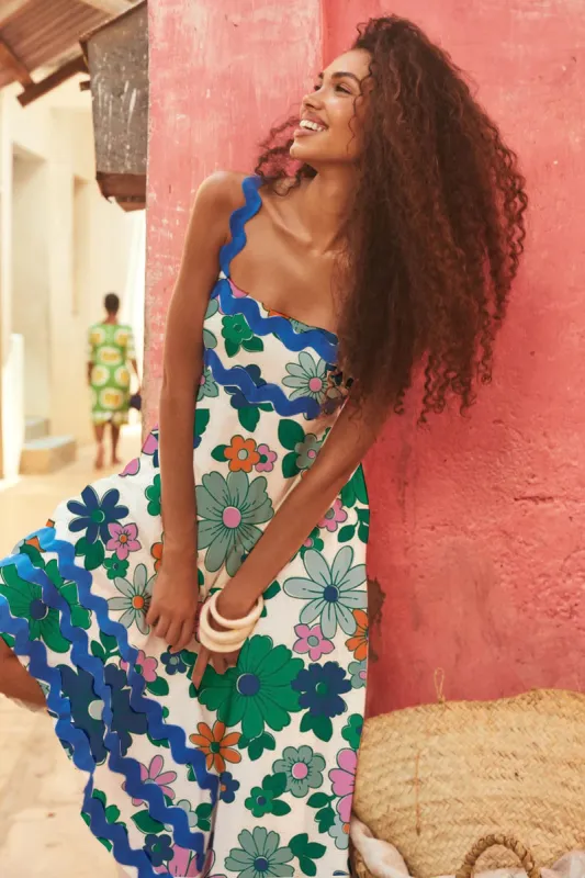 Blue Zone Planet |  Mia's Small Floral Wave Sling A-line Midi Dress