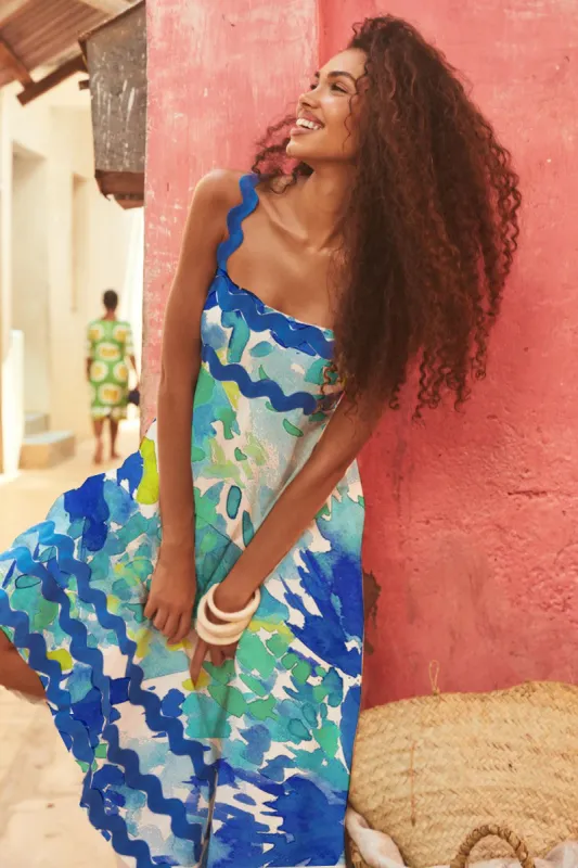 Blue Zone Planet |  Mia's Small Floral Wave Sling A-line Midi Dress