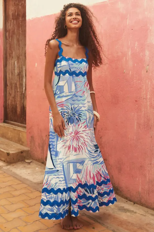 Blue Zone Planet |  Mia's Small Floral Wave Sling A-line Midi Dress