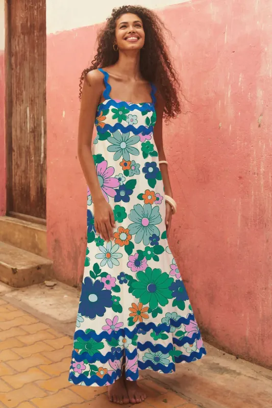 Blue Zone Planet |  Mia's Small Floral Wave Sling A-line Midi Dress