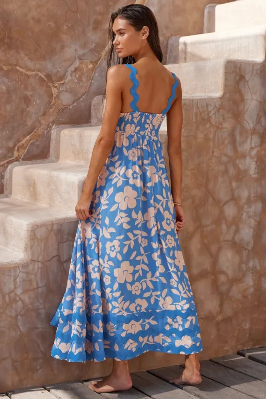 Blue Zone Planet |  Mia's Small Floral Wave Sling A-line Midi Dress