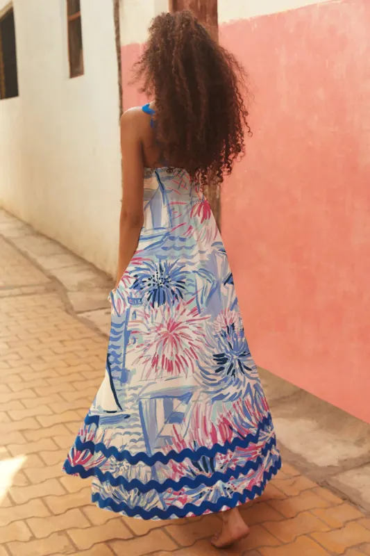 Blue Zone Planet |  Mia's Small Floral Wave Sling A-line Midi Dress