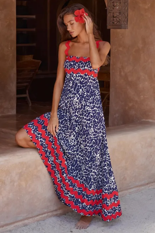 Blue Zone Planet |  Mia's Small Floral Wave Sling A-line Midi Dress