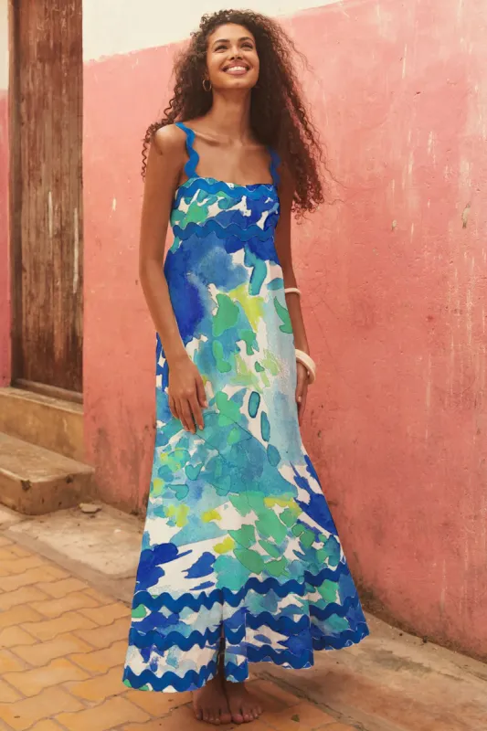Blue Zone Planet |  Mia's Small Floral Wave Sling A-line Midi Dress