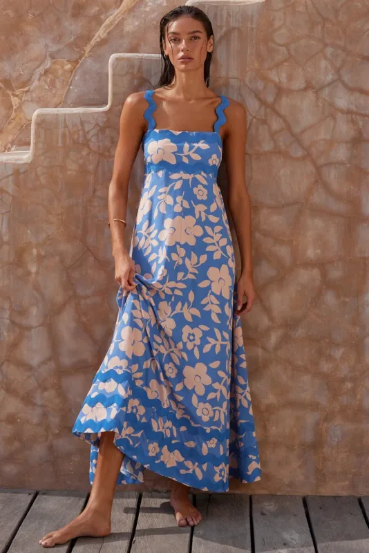 Blue Zone Planet |  Mia's Small Floral Wave Sling A-line Midi Dress