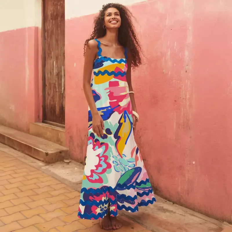 Blue Zone Planet |  Mia's Small Floral Wave Sling A-line Midi Dress