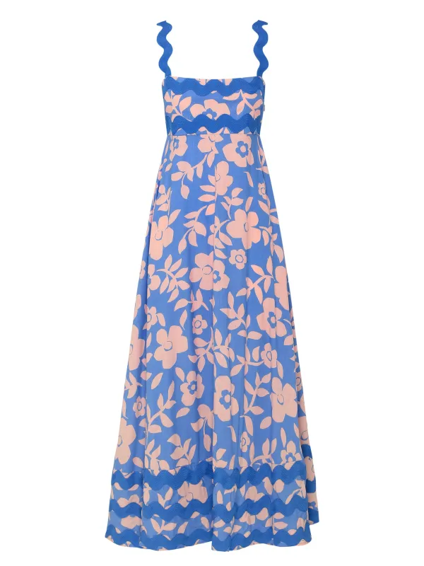 Blue Zone Planet |  Mia's Small Floral Wave Sling A-line Midi Dress