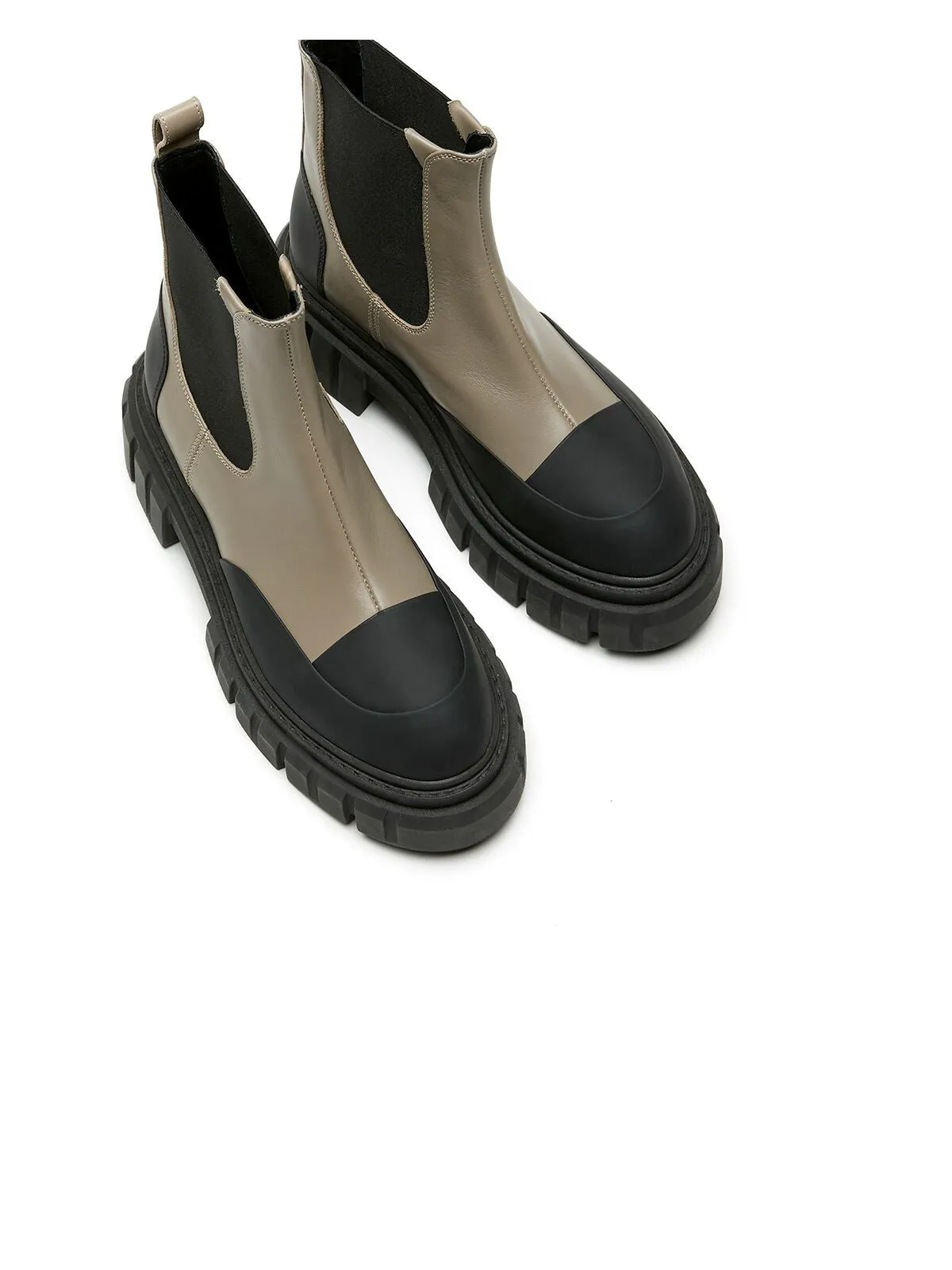 C LA CANADIENNE Womens Taupe Gold Pull Tab Arch Support Goring Waterproof Kyree Round Toe Block Heel Leather Booties