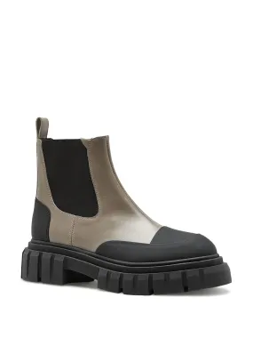 C LA CANADIENNE Womens Taupe Gold Pull Tab Arch Support Goring Waterproof Kyree Round Toe Block Heel Leather Booties