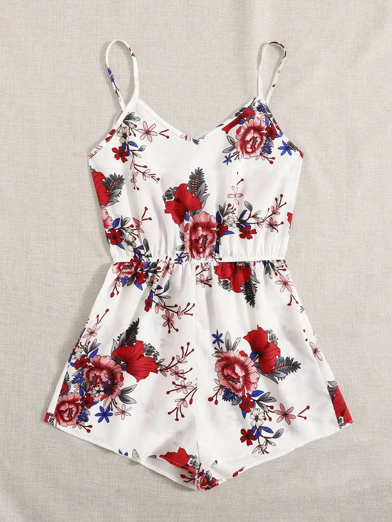 Casual Floral Sleeveless Spaghetti Strap High Waist Short Women Jumpsuit