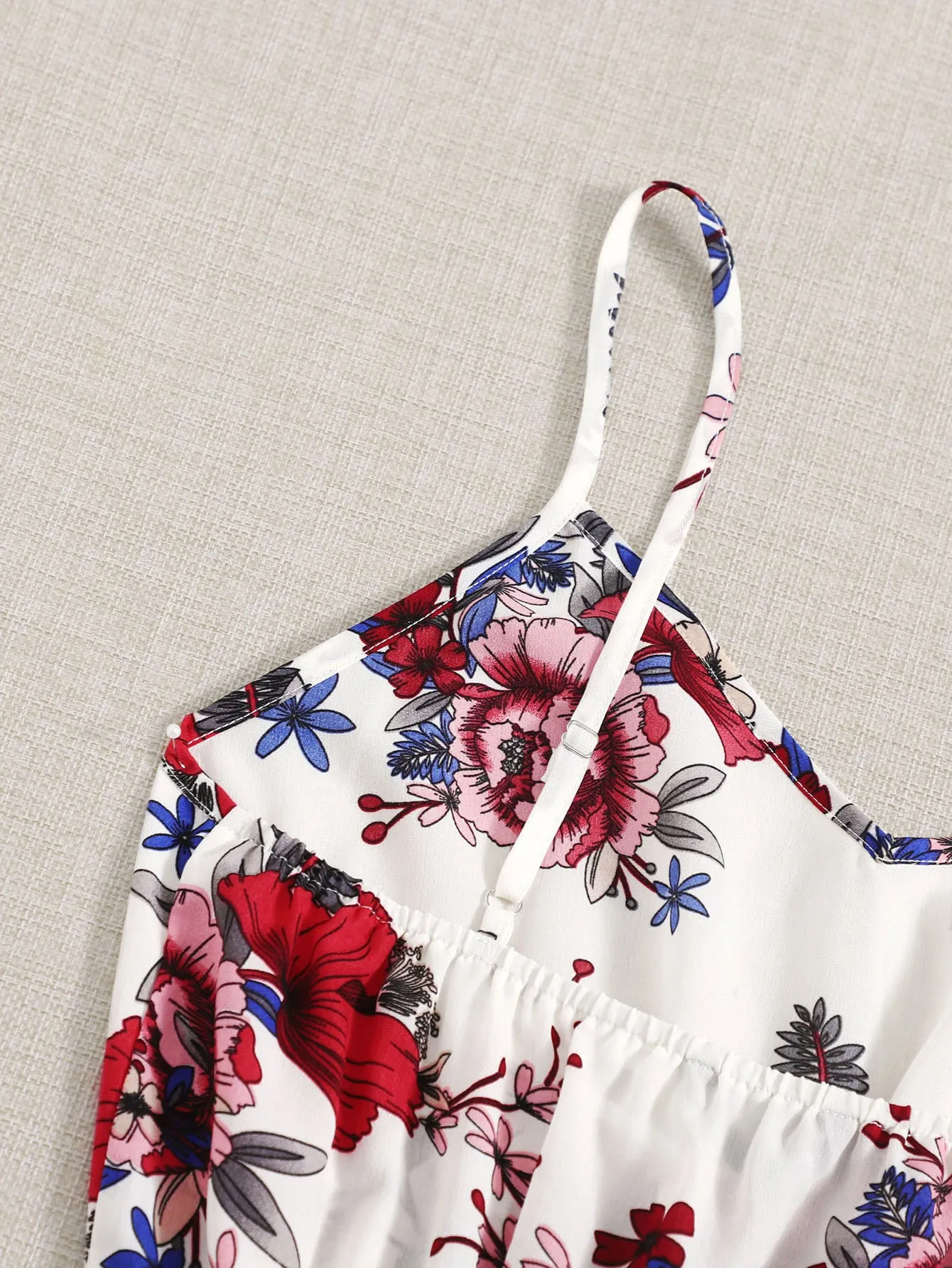 Casual Floral Sleeveless Spaghetti Strap High Waist Short Women Jumpsuit