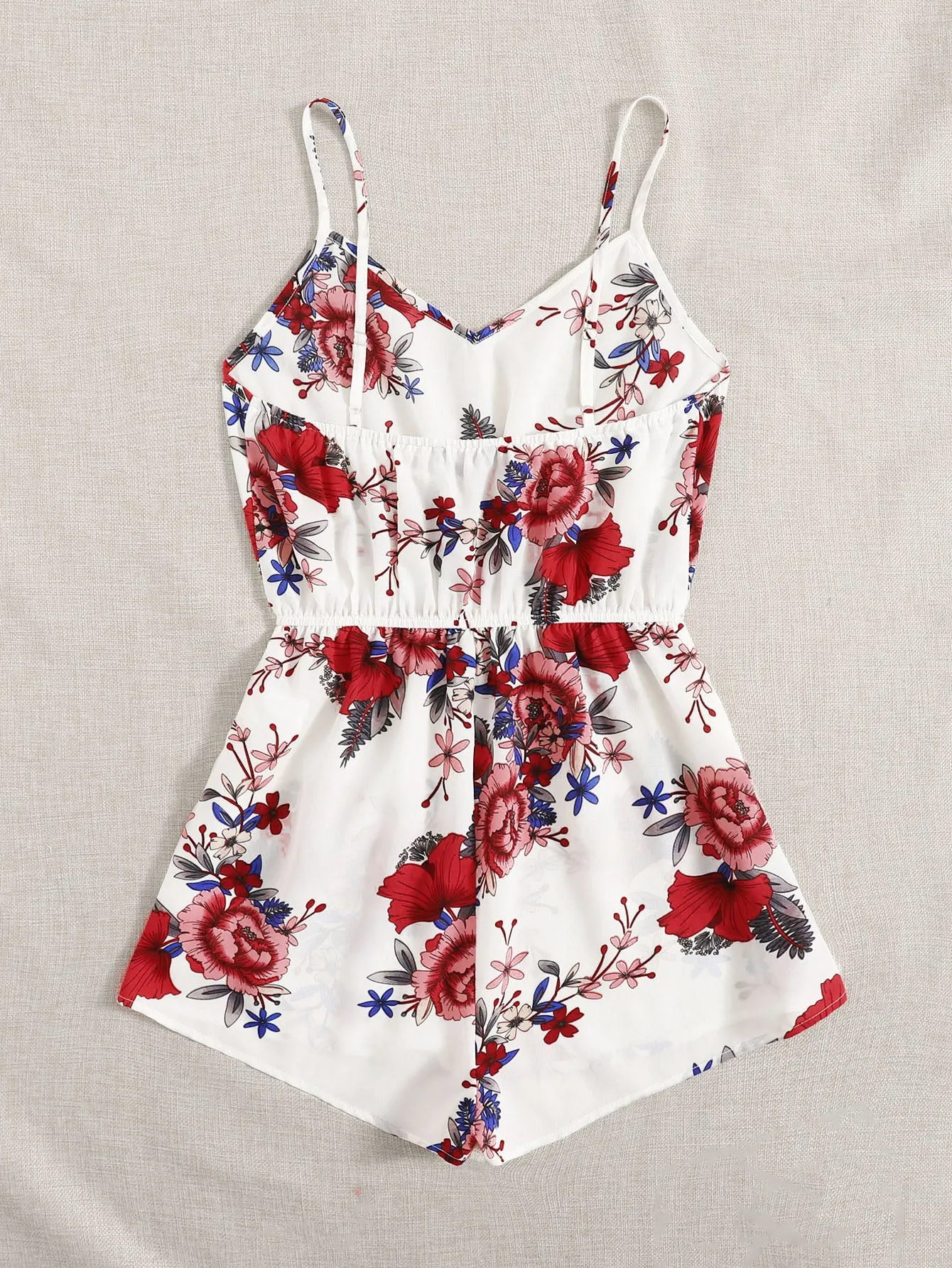 Casual Floral Sleeveless Spaghetti Strap High Waist Short Women Jumpsuit