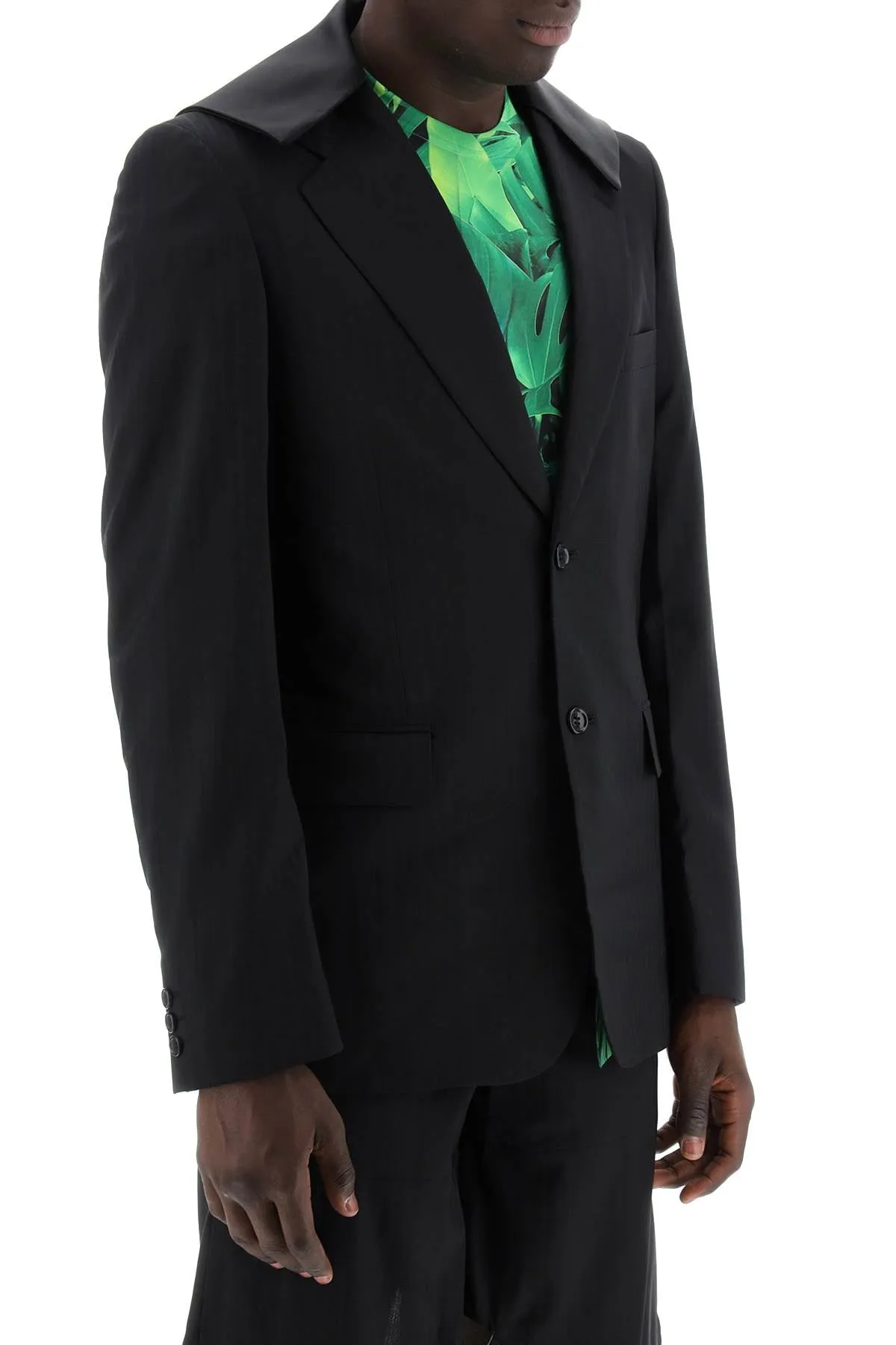 Comme des garcons homme plus satin collar blazer with eight PM J055 BLACK X BLACK