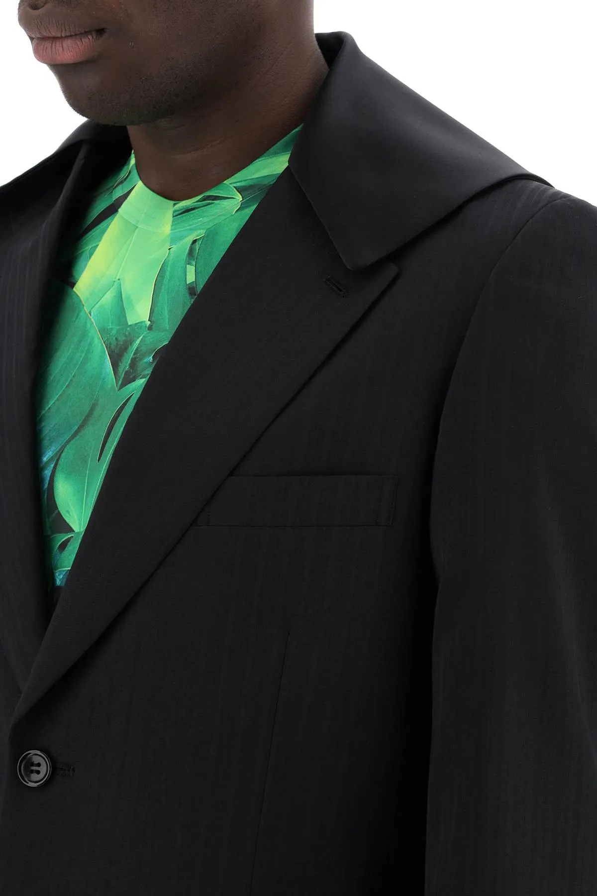 Comme des garcons homme plus satin collar blazer with eight PM J055 BLACK X BLACK