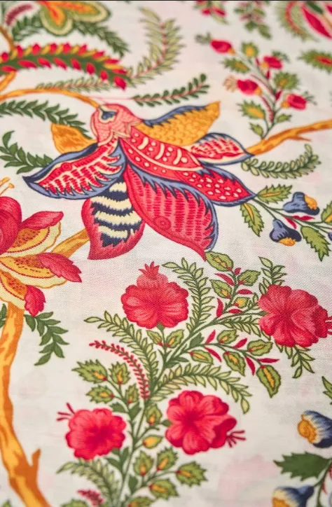 Contemporary Multicolor Chintz Core Pattern Printed Natural Muslin Silk Fabric