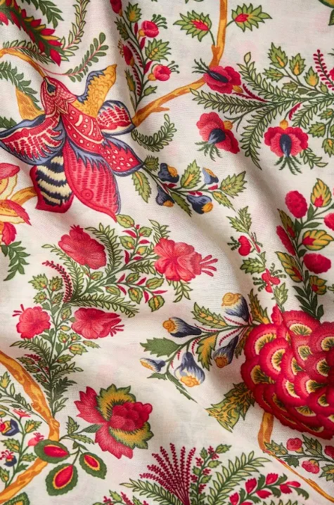 Contemporary Multicolor Chintz Core Pattern Printed Natural Muslin Silk Fabric
