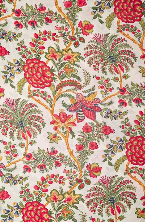 Contemporary Multicolor Chintz Core Pattern Printed Natural Muslin Silk Fabric