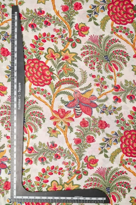 Contemporary Multicolor Chintz Core Pattern Printed Natural Muslin Silk Fabric