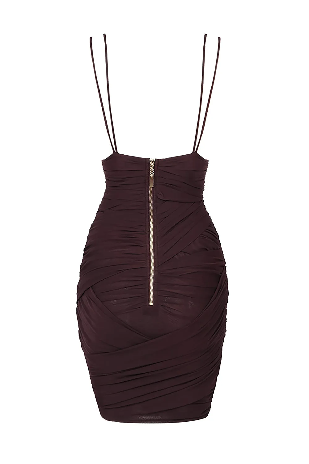 Deep V Ruched Mesh Mini Dress