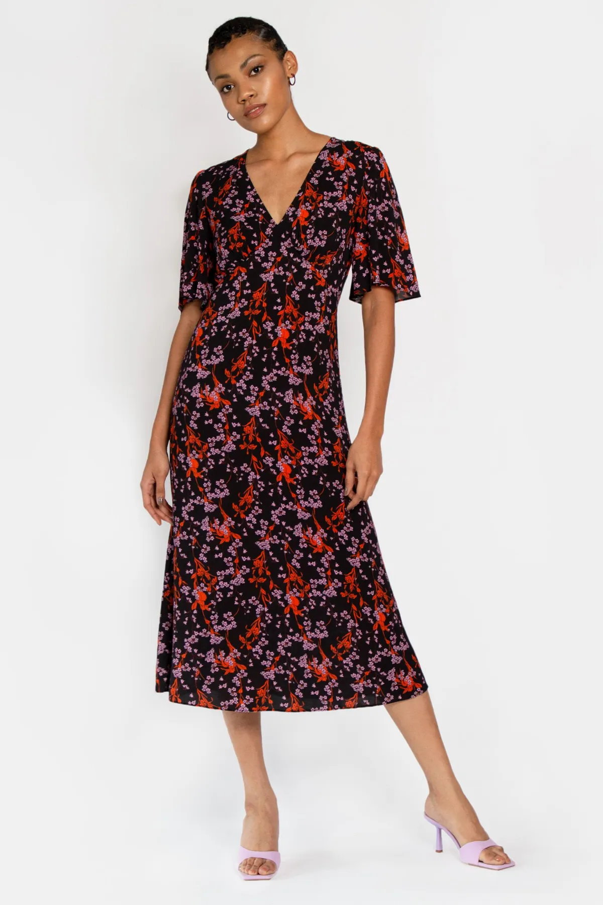 Delphi V Front Dress in Pink Floral