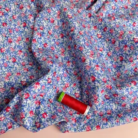 Ditsy Red Flowers on Blue Cotton Lawn