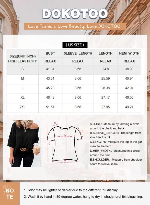 Dokotoo Womens Fashion Juniors Fall Summer Shirts and Blouses for Women 2024 Pullover Sweaters T-Shirts Off Shoulder 3/4 Sleeve Tunic Tops Loose Tee Shirts Brown Medium