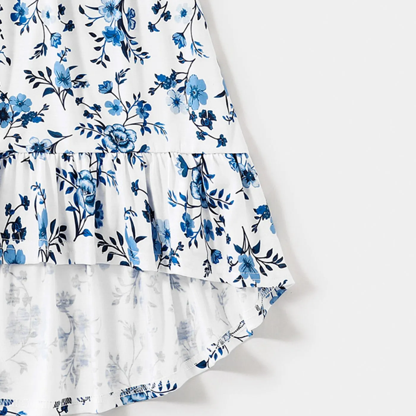 Family Matching Floral Print High Low Hem Flutter-sleeve Spliced Naia? Dresses and Short-sleeve Striped T-shirts Sets