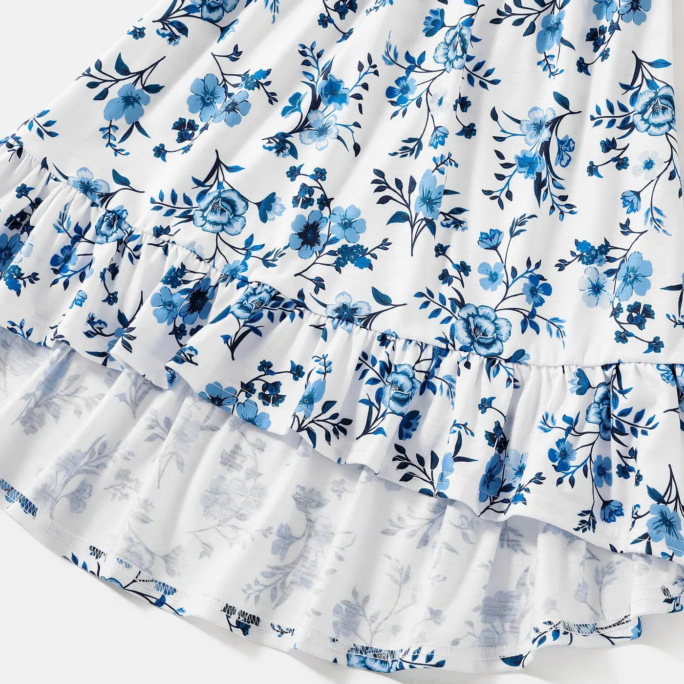 Family Matching Floral Print High Low Hem Flutter-sleeve Spliced Naia? Dresses and Short-sleeve Striped T-shirts Sets