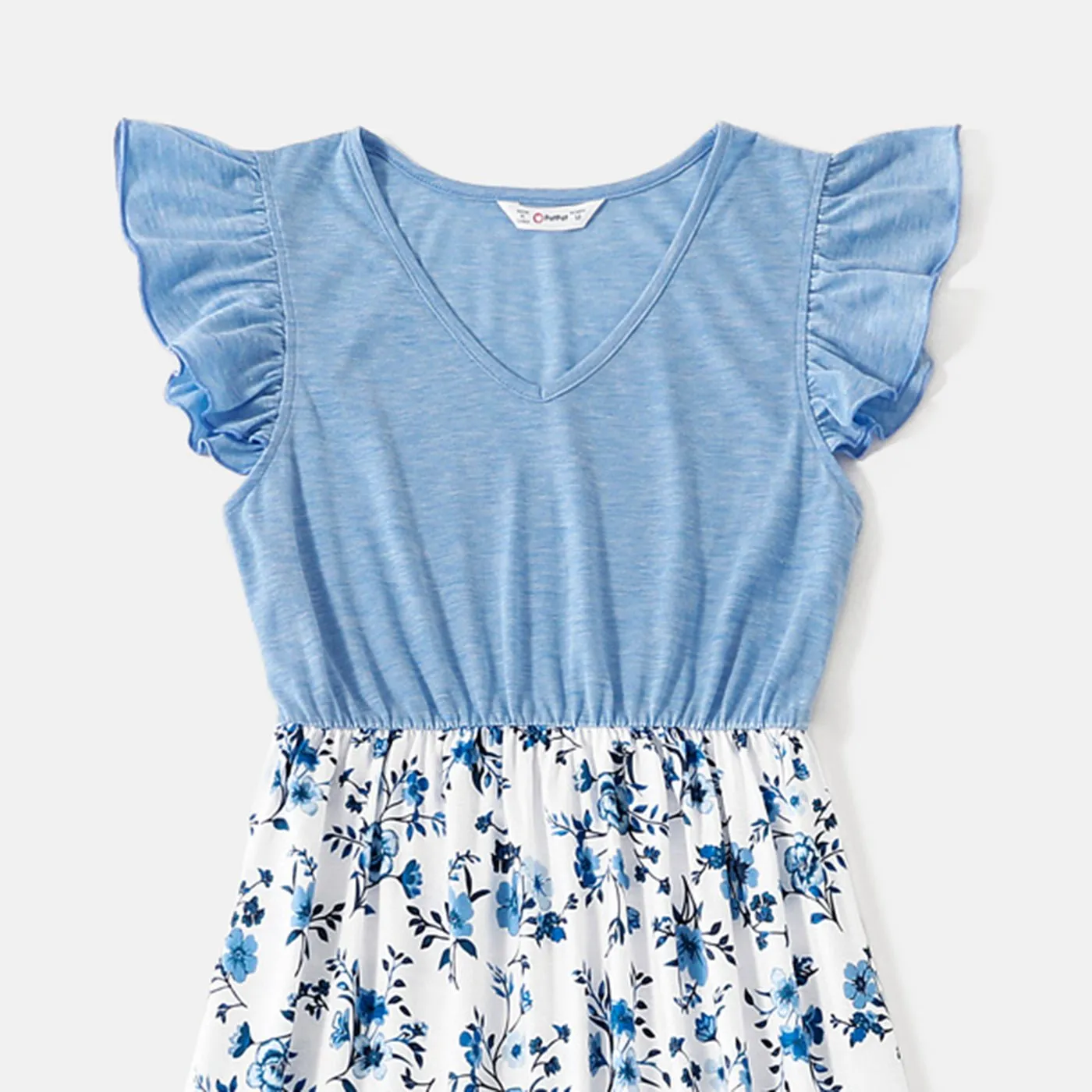 Family Matching Floral Print High Low Hem Flutter-sleeve Spliced Naia? Dresses and Short-sleeve Striped T-shirts Sets