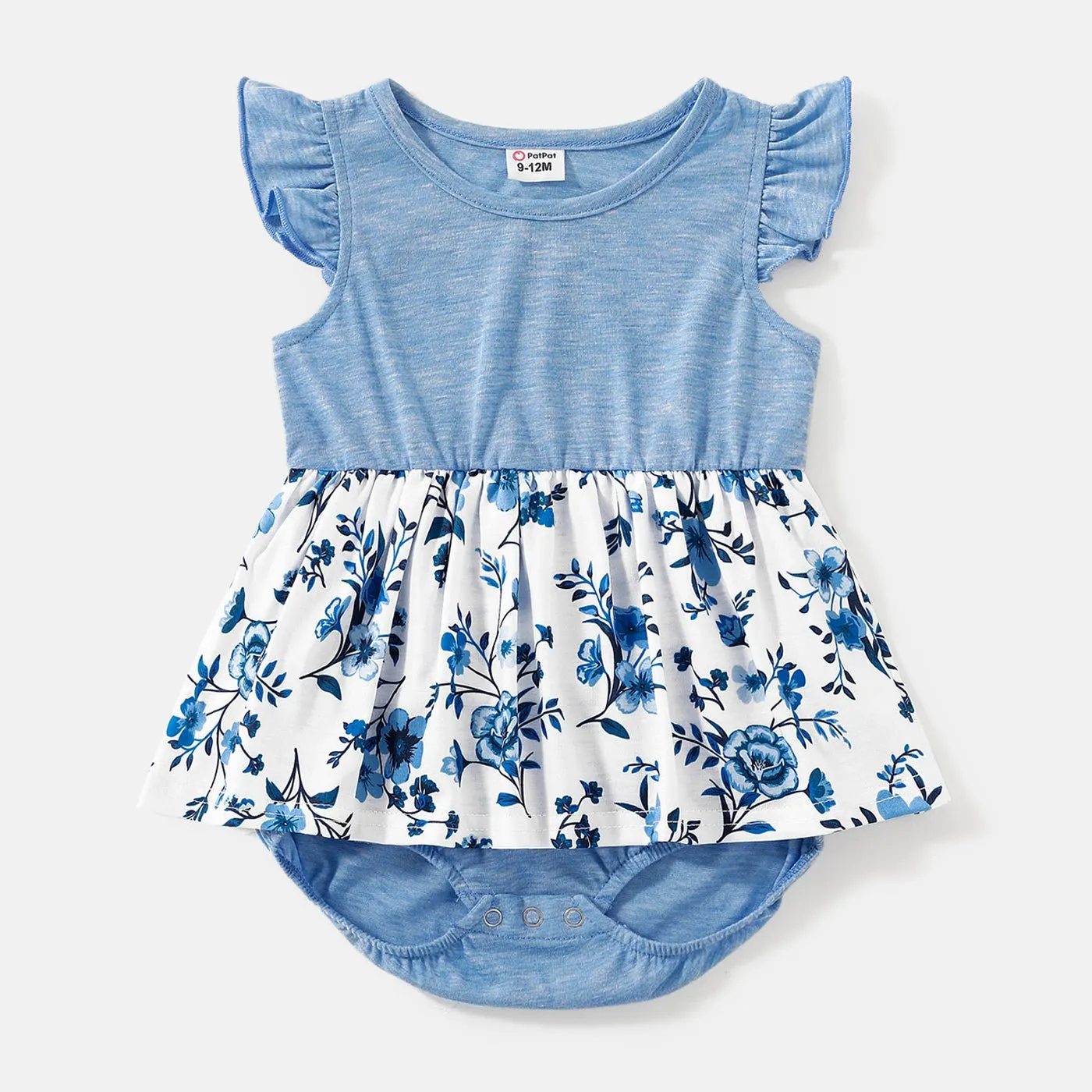 Family Matching Floral Print High Low Hem Flutter-sleeve Spliced Naia? Dresses and Short-sleeve Striped T-shirts Sets