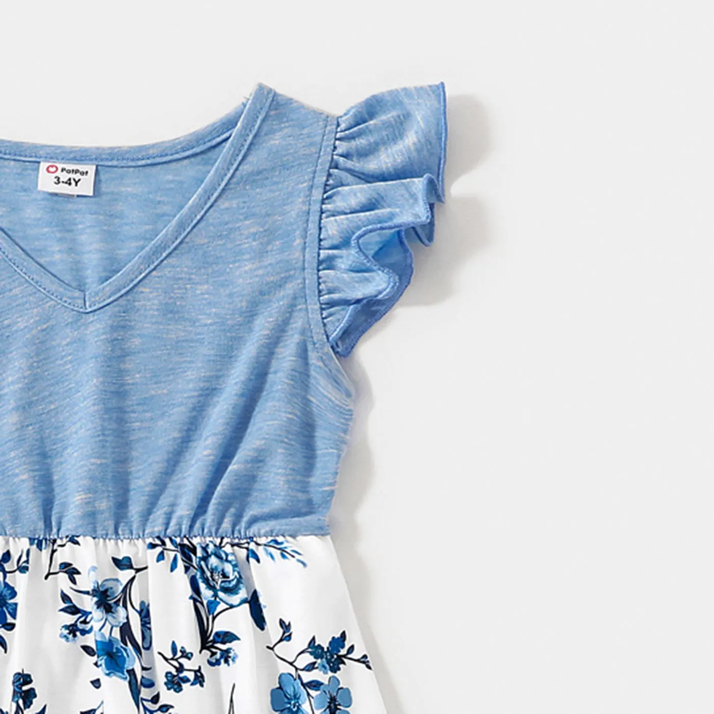 Family Matching Floral Print High Low Hem Flutter-sleeve Spliced Naia? Dresses and Short-sleeve Striped T-shirts Sets
