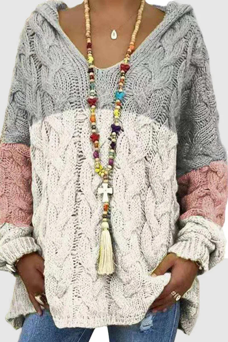 Fashion Street Classic Solid Patchwork Hooded Collar Sweaters(16 Colors)