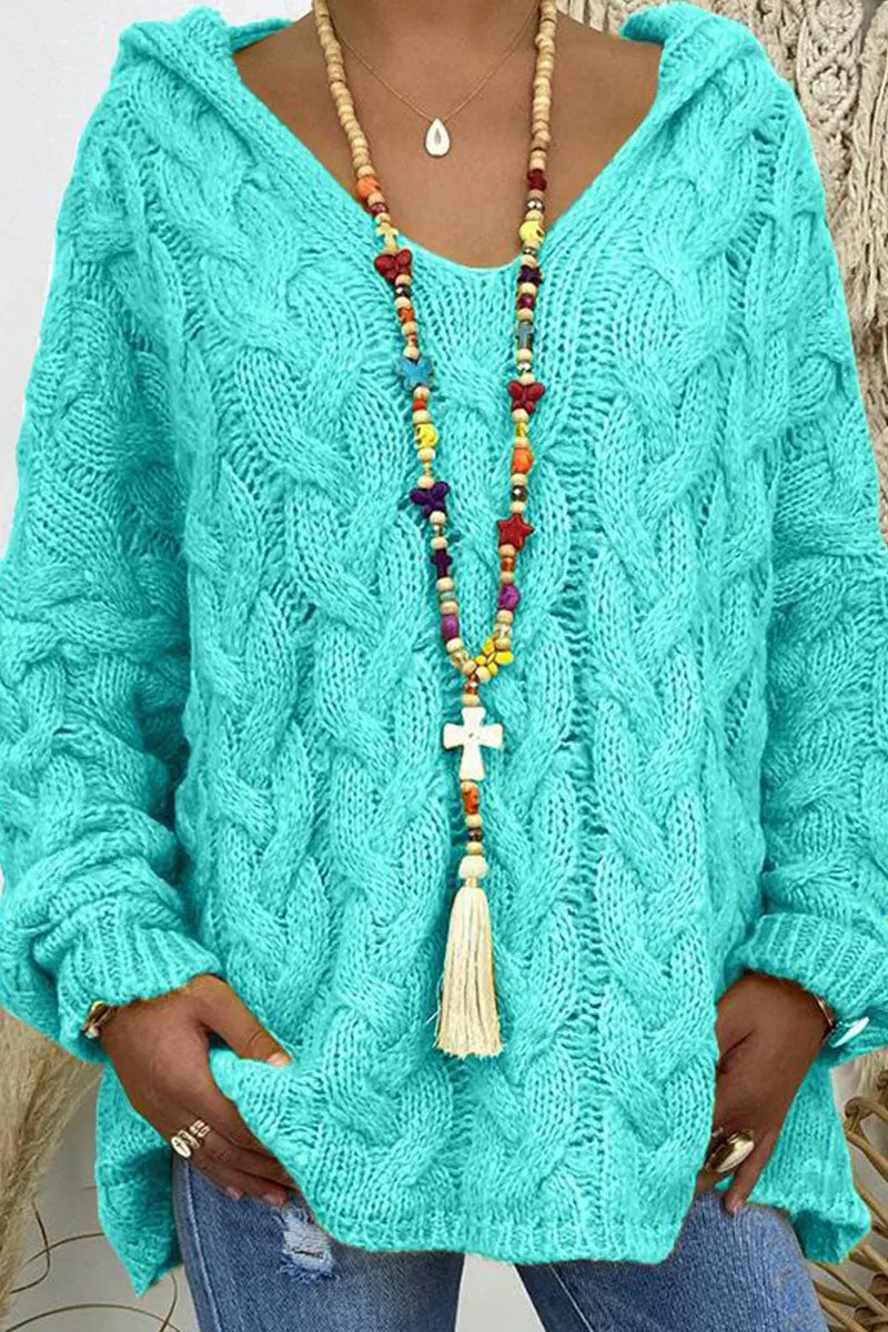 Fashion Street Classic Solid Patchwork Hooded Collar Sweaters(16 Colors)