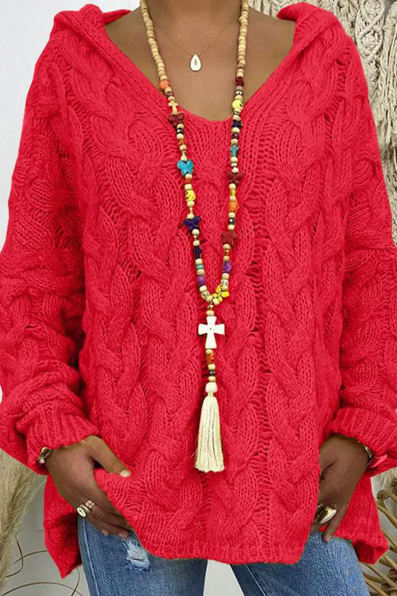 Fashion Street Classic Solid Patchwork Hooded Collar Sweaters(16 Colors)