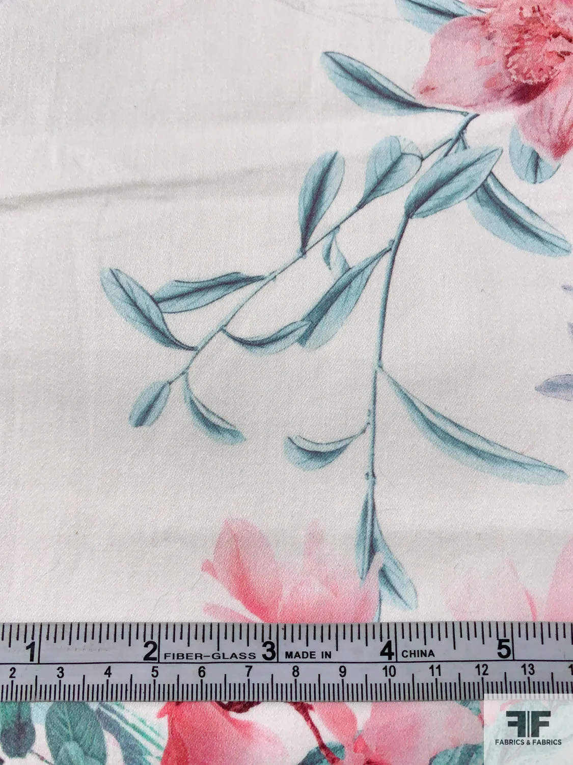 Feminine Floral Printed Stretch Fine Cotton Twill - Aqua / Pinks / Soft Blue / Off-White