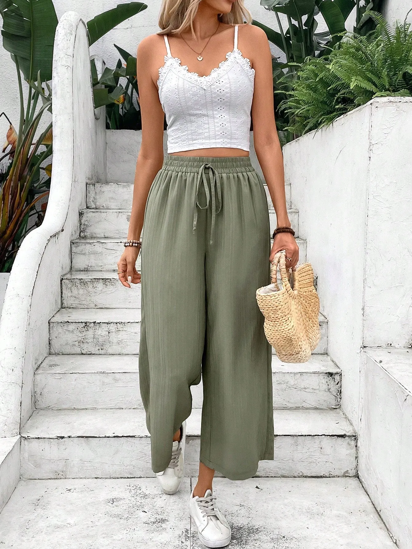 Frenchy Ladies' Solid Color Summer Camisole And Casual Pants Set,Summer Sets,Summer Clothes