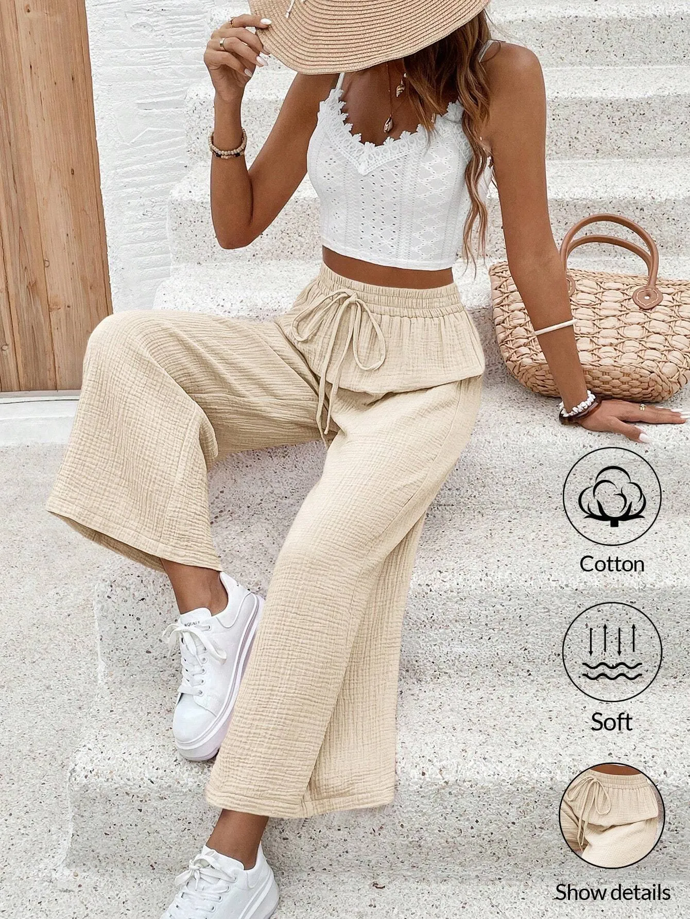 Frenchy Ladies' Solid Color Summer Camisole And Casual Pants Set,Summer Sets,Summer Clothes