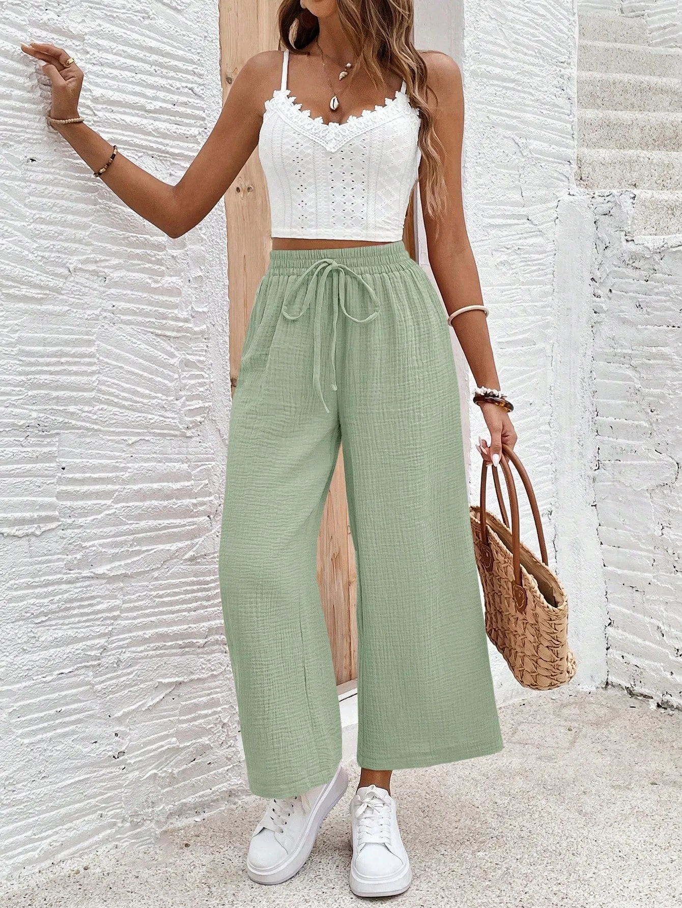 Frenchy Ladies' Solid Color Summer Camisole And Casual Pants Set,Summer Sets,Summer Clothes
