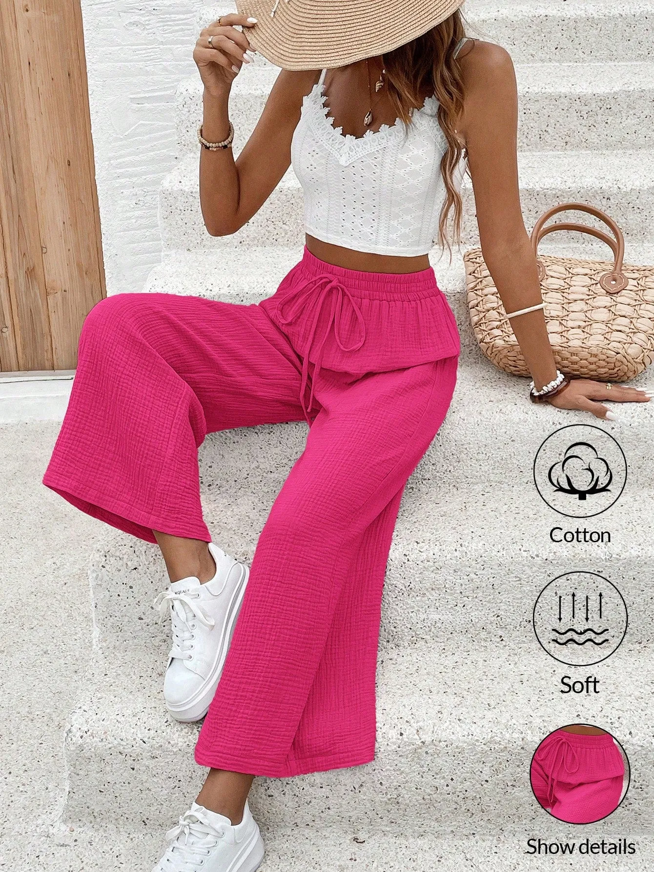 Frenchy Ladies' Solid Color Summer Camisole And Casual Pants Set,Summer Sets,Summer Clothes