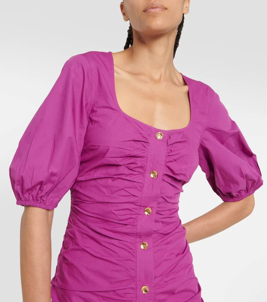 Ganni Ruched cotton poplin midi dress
