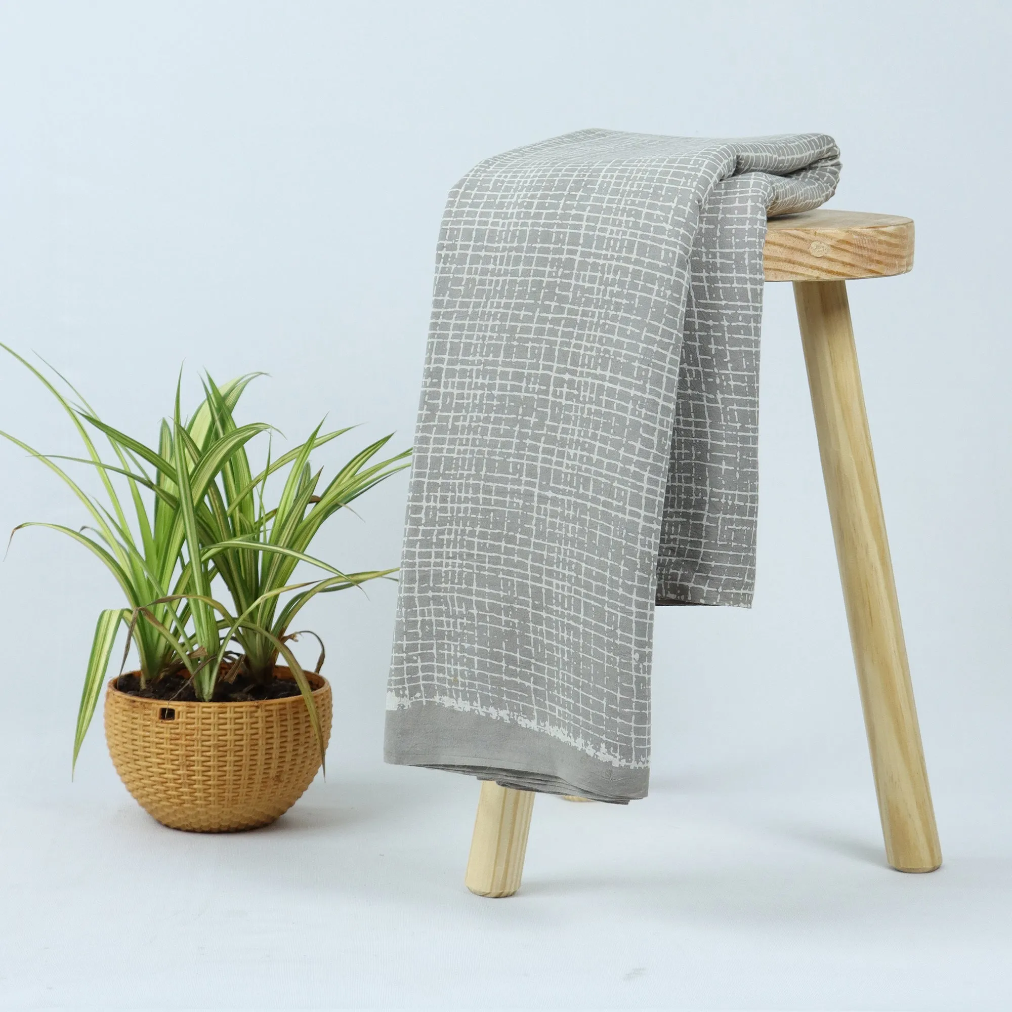 Geometrical Grey Handmade Dabu Print Soft Cotton Fabric