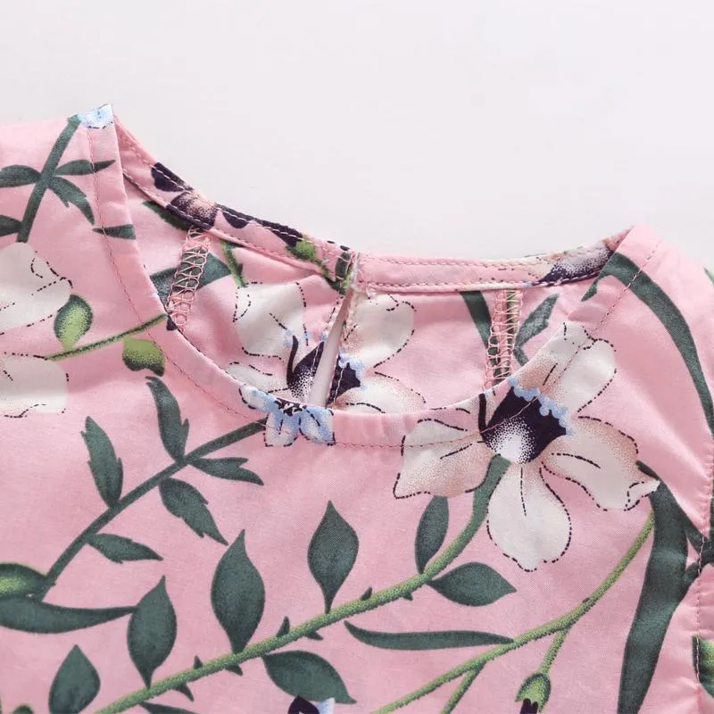 Girls' Floral Print Dress & Hair Rope