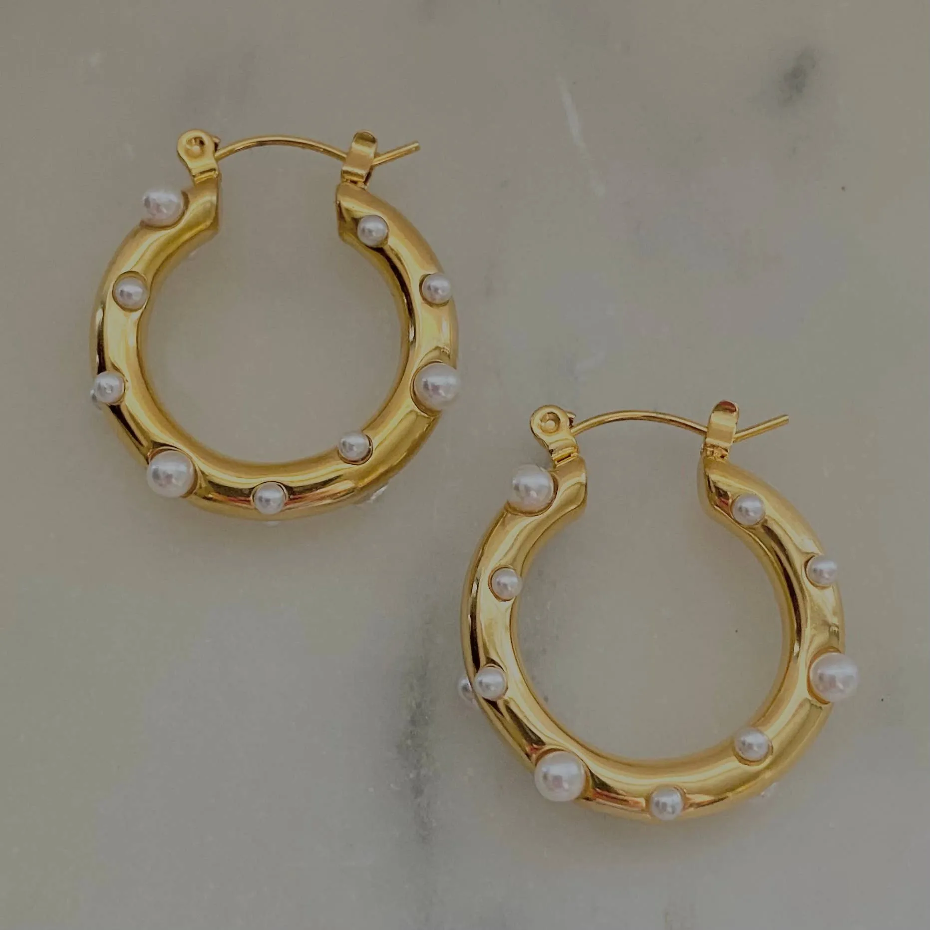 Gold Pearl Hoop Earrings