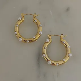 Gold Pearl Hoop Earrings