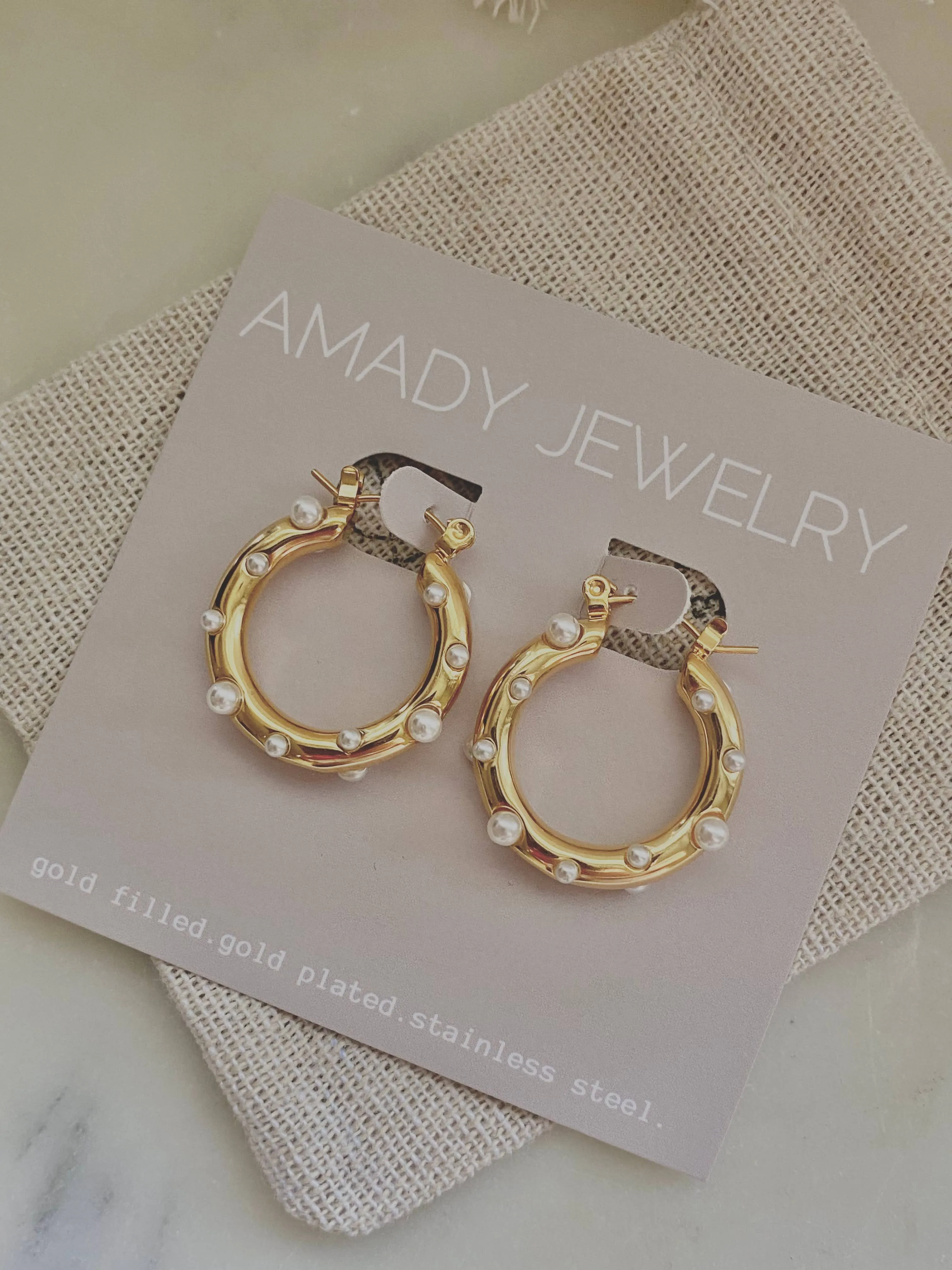 Gold Pearl Hoop Earrings