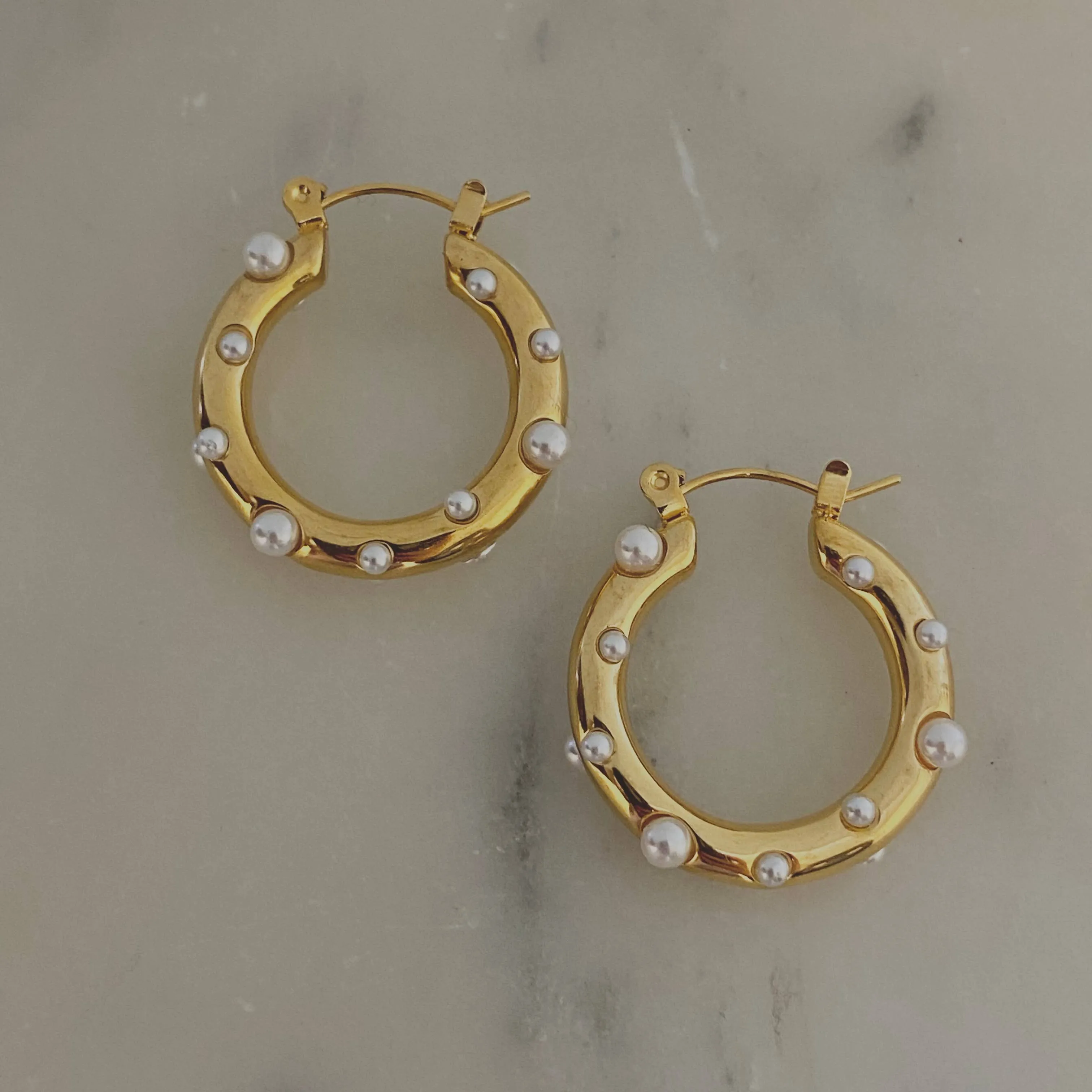 Gold Pearl Hoop Earrings