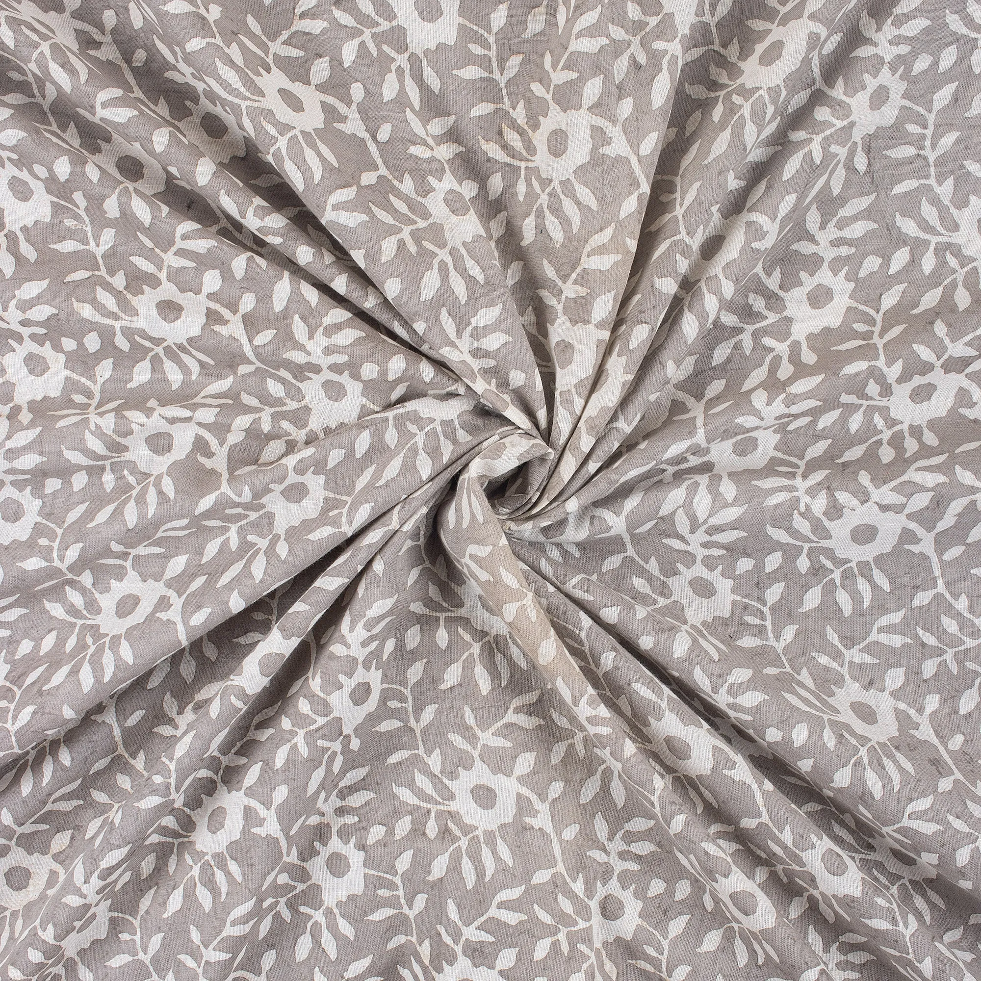 Grey Block Floral Print Dabu Fabric