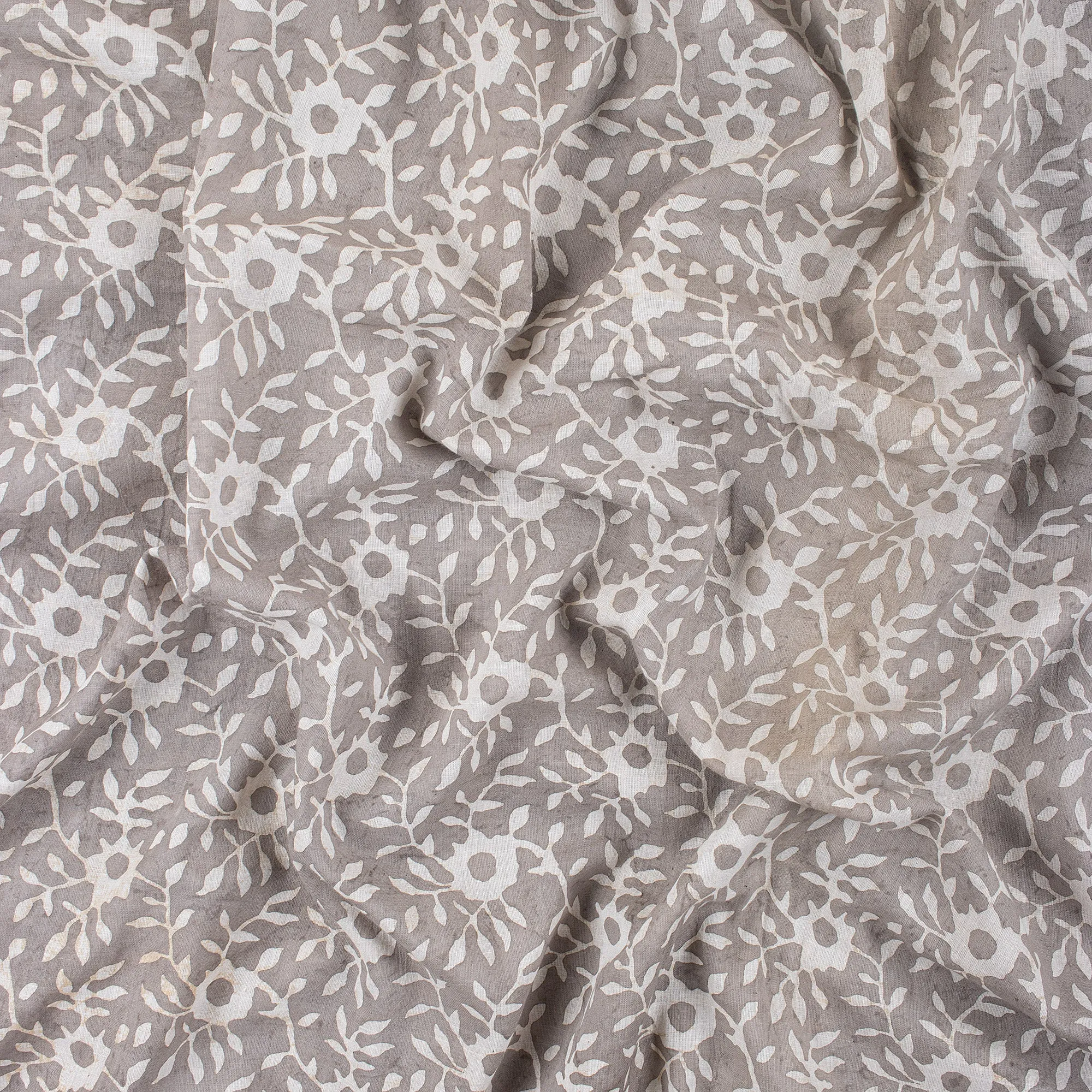 Grey Block Floral Print Dabu Fabric